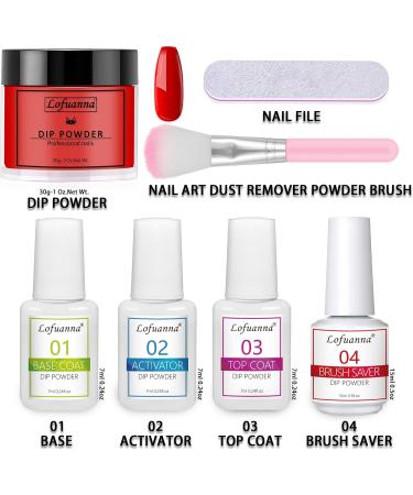 Lofuanna Dip Powder Nail Kit Starter-Red Nail Dipping Powder with Base&Top Coat&Activator&Brush Saver No UV/LED Needed DIY French Nail Art Manicure Easy to Apply for Home or Salon Use 015 - Buy Online on GoSupps.com
