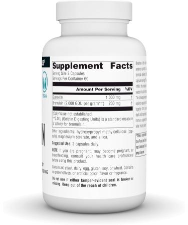 Source Naturals Quercetin with Bromelain Respiratory and Immune Support* - 500 mg per Capsule 1000 mg per Serving - 120 Vegan Capsules - Buy Online on GoSupps.com