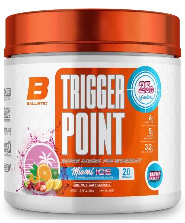 Trigger Point Miami Ice Preworkout & nitric oxide booster powder by Ballistic Supps with 25 grams of active ingredients per scoop with citrulline creatine betaine beta-alanine taurine & l-tyrosine