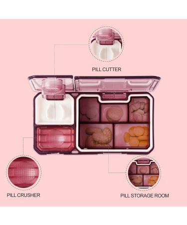 Travel Pill Organizer with Cutter & Crusher - Pocket Size Medicine Holder for Vitamins & Supplements - Pink - Buy Online on GoSupps.com