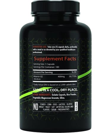 Vitamin B2 400mg | 180 Capsules | Riboflavin Supplement | Gluten Free & Non-GMO - HealthFare - Buy Online on GoSupps.com