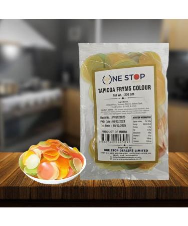 One Stop Dealer Tapioca Fryms (Colored) (200 Gram) - Crispy and Delicious Ready To Fry For Fast Upwas Crispy Fryums Teatime Snack Natural Ingredients - Good for Fasting Or Upwaas (Pack of 1) 200 g (Pack of 1) - Buy Online on GoSupps.com