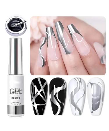 FunnAura Metallic Gel Nail Polish Silver 3D Metal Effect Liner Mirror Chrome Nail Art Paint