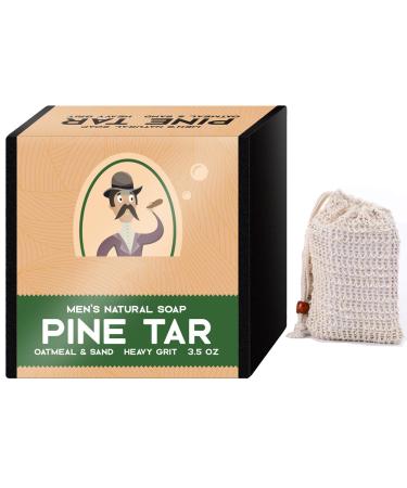 Natural Soap for Men Body Soap Bar for Men Men's Pine Tar Soap Men's Soap Bars Handmade Brightening Pine Tar Soap Natural Soap Bar for Men Pine Tar Soap For Moisturizing withBubble Mesh Soap Bag