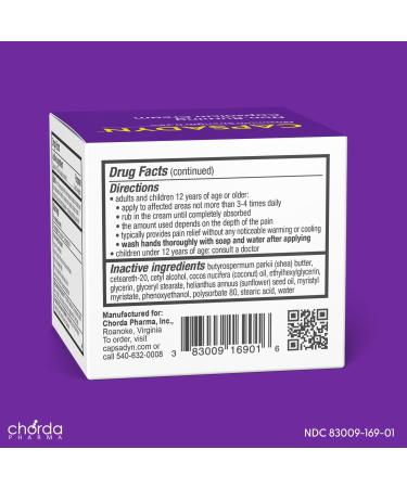 Capsadyn Non Burning Capsaicin Cream (0.25%) Maximum Strength Clinically Proven Deep Penetrating Pain Relief OTC Topical Analgesic - Buy Online on GoSupps.com