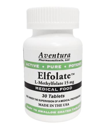 ELFOLATE 15mg L-Methylfolate Methyl Folate Methylfolate Medical Food Supplement Doctor Recommended Professional Strength Active Pure Potent 30 Tablets - Buy Online on GoSupps.com