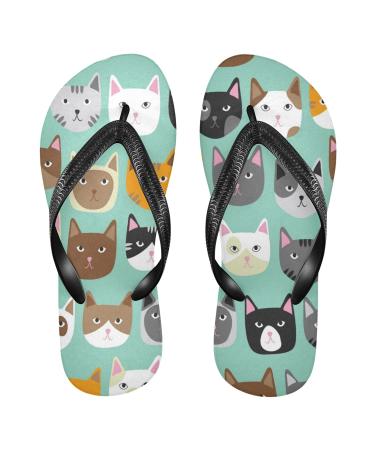 Mnsruu Cute Cat Faces Animal Flip Flops Flip Sandals Slippers Hotel Spa Bedroom Travel L for Men Women