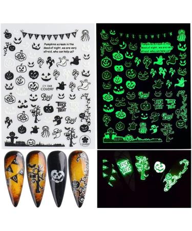 Halloween Nail Art Stickers Glow in The Dark Nail Decals 3D Self-Adhesive Fluorescent Nail Stickers Skull Spider Witch Ghost Pumpkin Bat Snake Nail Design Halloween decorations - Buy Online on GoSupps.com