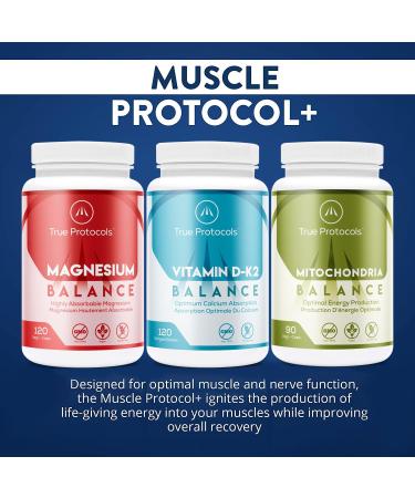 TRUE PROTOCOLS - Muscle Protocol+ (3 items) - Magnesium Balance Vitamin D-K2 Balance & Mitochondria Balance - Bioavailable Capsules for Optimal Muscle Function Bone Health and Energy - 100% Non-GMO Supplements - Buy Online on GoSupps.com