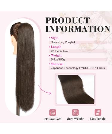 REECHO 28 Long Straight Dark Brown Synthetic Drawstring Ponytail Extension for Women - Buy Online on GoSupps.com