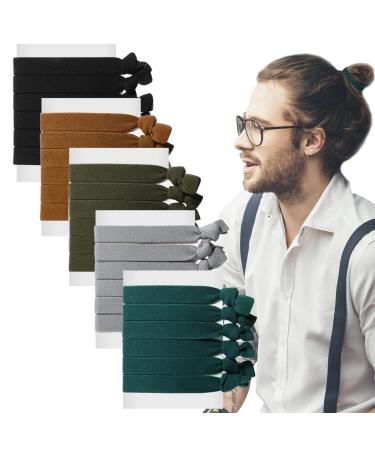 30 Pcs Knotted Mens Hair Ties Knotted Hair Ties for Men Elastic Flat Man Bun Hair Tie No Crease Mens Hair Ties for Long Curly Long Hair (Multicolored) Gray Green Khaki Silver Dark Green - Buy Online on GoSupps.com