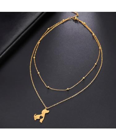 Teamen Stainless Steel Pet Pendant Necklace - Cute Dog Cat & Horse Jewelry for Women | Gold Double Chain - Buy Online on GoSupps.com