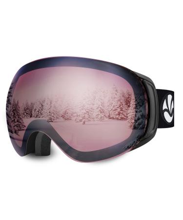 VANRORA Ski Goggles, Snowboard Goggles, Magnetic & Clip Locking System, Interchangeable Lens Black Frame / Red Lens Light Silver Coating (Vlt 16.5%)