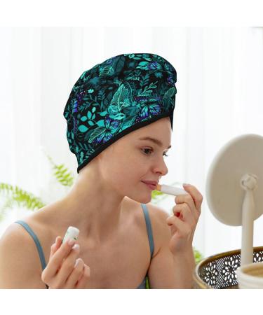 Hair Towel Wrap - Quick Drying Blue Floral & Butterfly Turban | Premium Hair Drying Towel with Button - Buy Online on GoSupps.com