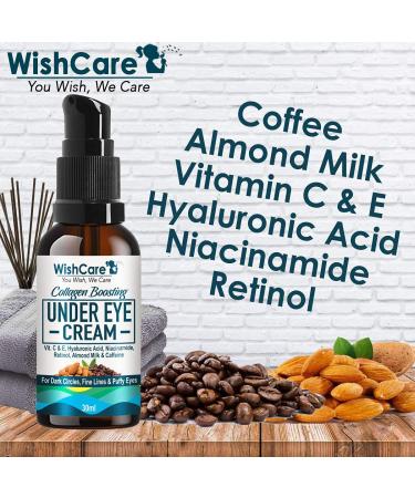 Buy Wish.Care Collagen Boosting Under Eye Cream - Dark Circles & Wrinkles Solution with Caffeine Almond Milk Vitamin C & E Hyaluronic Acid Retinol - 30ml - Buy Online on GoSupps.com