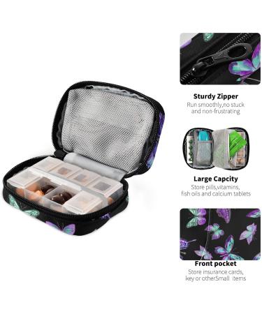 Pfrewn 7-Day Pill Organizer Case - Purple Butterflies Travel Pill Box with Zipper | Portable Weekly Vitamin & Medicine Holder Bag - Buy Online on GoSupps.com