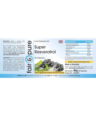 Fair & Pure Super Resveratrol Capsules - Natural Trans-Resveratrol from Knotweed with Bioflavonoids - Vegan 90 Count - Buy Online on GoSupps.com