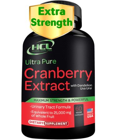 Cranberry Extract Pills - Super Strength 50:1 Whole Fruit Concentrate Equals to 25 000mg of Fresh Cranberries Plus Dandelion & Uva Ursi - Natural UTI Support - Kidney Cleanse & Urinary Tract Health