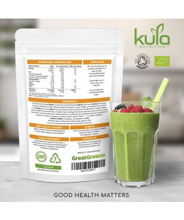 GreatGreens - Organic Greens & Superfood Powder - High Fibre Smoothie Drink - Green Food Fruits Vegetables Herbs Sprouts & Mushroom - Nutritious Raw Organic Greens Powder - 300g - Buy Online on GoSupps.com