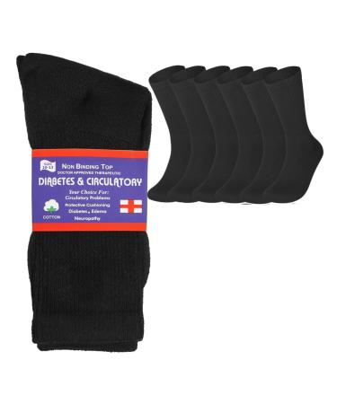 6 Pairs Physicians Approved Diabetic Crew Socks Unisex Black/Grey/White Black Size 10-13