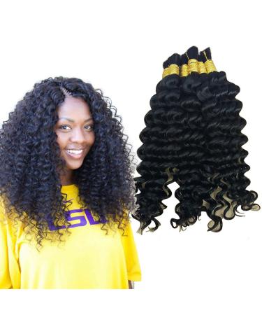 Hannah Queen Wet N Wavy Bulk hair HUMAN HAIR Micro Braiding 3 Bundle 150g Brazilian Deep Curly Wave Bulk Hair For Braiding Human Hair No Weft (20 20 20 Natural Black 1B) 3 Piece Set A-(Each bundle 50gram) 1B