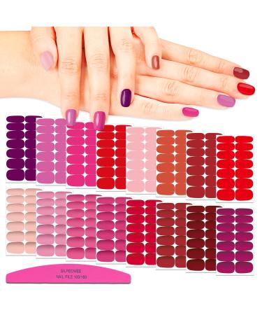 SILPECWEE 224 Pieces 16 Sheets Solid Color and Matte Nail Wraps Self Adhesive Nail Stickers Nail Polish Strips for Women Nail Art Stickers Nail Accessories with 1pc Nail File Classic Red Color