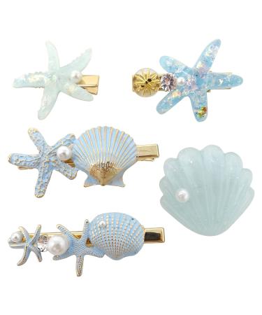 Honbay 5PCS Artificial Shell Pearl Starfish Hair Clip Set Metal Resin Alligator Hair Clips Princess Hair Barrettes Beach Wedding Supplies for Women Ladies Girls Headwear (5 Style)