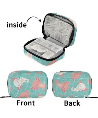 Pfrewn Kawaii Axolotl Pill Organizer Case - 7 Day Travel Pill Box & Zipper Pouch for Vitamins & Supplements - Buy Online on GoSupps.com