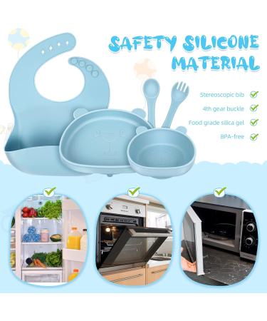 ZS ZHISHANG Baby Weaning Set - Silicone Baby Feeding Set with Suction Bowls, Plates, Cutlery - Blue - Ideal Baby Gifts - Buy Online on GoSupps.com