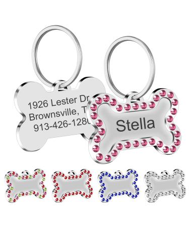 Natiform Engraved Pet Tag for Dogs and Cats, Two Sided Personalized ID Tag, Personalized with 4 Lines of Custom Engraved ID, Cute Glitter Pet Tag(Pink) Pink 1pack
