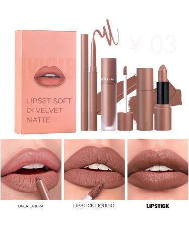  Mimoqk Matte lipstick with lip liner lipstick and pencil 2 in 1 non-stick cup with high pigmentation 3 long lasting lip pencils and lipstick set velvet lip liner - Buy Online on GoSupps.com