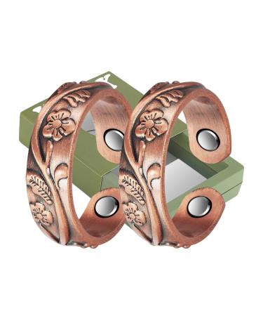 Yinox (2-pack) 99.9% pure copper rings sets for women women women antique flowers design adjustable health with 3 magnets each