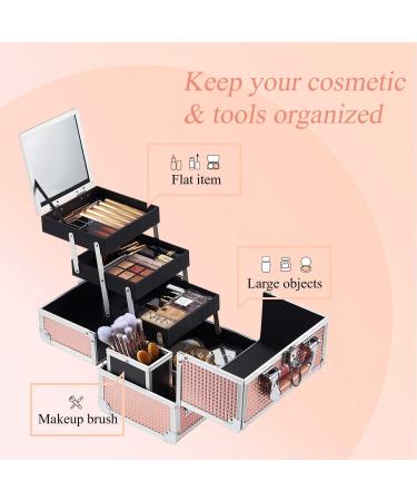 Joligrace Shiny Gold Makeup Box Train Case with Mirror and Lock - Portable Cosmetic Organizer for Women on the Go - Buy Online on GoSupps.com