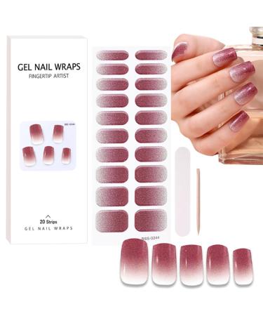 20PCS Semi Cured Gel Nails Gel Nail Stickers - Semi Cured Gel Nails Strips - Semi Cured Gel Nail Wraps - Glossy & Long Lasting Gel Nail Stickers Need UV Light (Gradient Shiny Design)