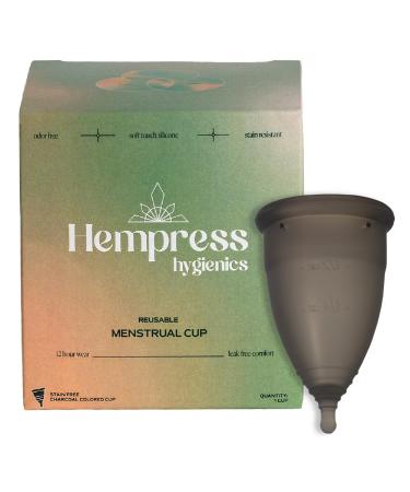 Hempress Charcoal Period Cup Medical Grade Silicone Feminine Care Reusable Menstrual Cups for Women Soft Comfortable Flexible Leakproof Bleach & Toxin Free Stain Resistant Up to 12 Hour Wear