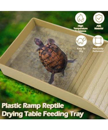 Alongen Tortoise Water Dish Tortoise Food Dish Anti Slip Reptile Pool Bowl with Ramp Reusable Reptile Pool Tortoise Habitat Accessories for Turtles Horned Frogs and Lizards(Brown) - Buy Online on GoSupps.com