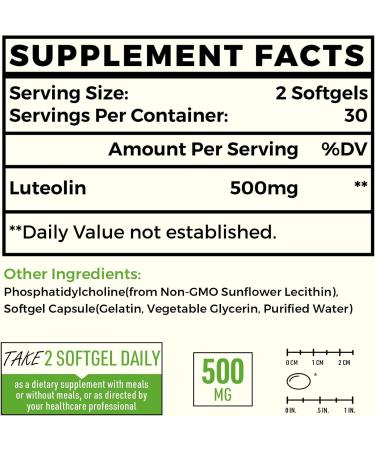 Valenameienes 500mg Liposomal Luteolin Supplement | Powerful Antioxidant | 60 Softgels - Buy Online on GoSupps.com