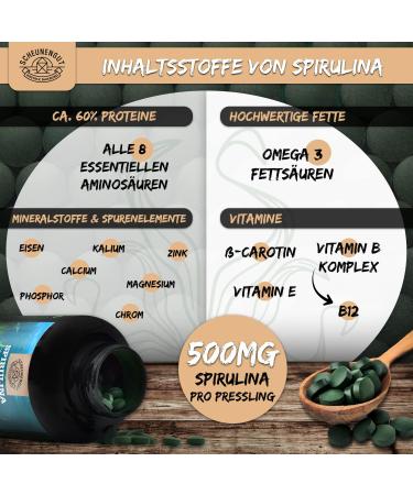 Buy 100% Organic Certified Spirulina Tablets 3000mg - Vegan Laboratory Tested 600 Tablets - Scheunengut  - Buy Online on GoSupps.com