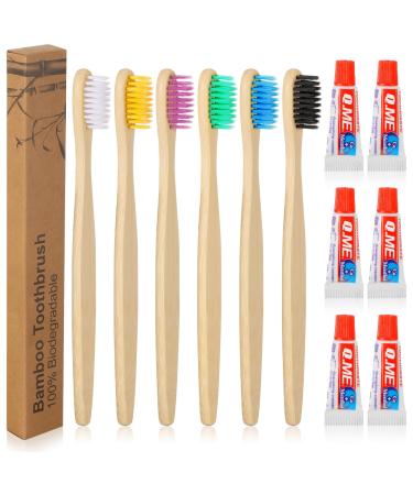 Hestya 6 Set Bamboo toothbrushes and toothpast Sortchable travel toothbrush individually packaged disposal disposable toothbrush with mini toothpaste travel size for hotel nursing (multi -colored 7 inches) 7 inch multicolored - Buy Online on GoSupps.com