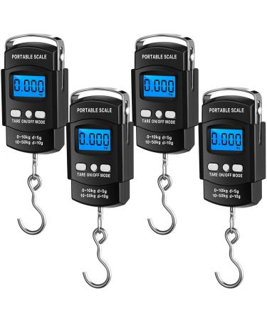 4 Pcs Digital Fish Scale 110lb/ 50kg Weight Capacity Electronic Hanging Scale Portable Dial Fishing Scale with Tape Measure, Hook, Backlit LCD Display Fishing Gifts for Men Women Postal Luggage Bag