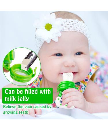 HAOBAOBEI Baby Food Feeder/Fruit Pacifier Teether (2 Pack) with 3 Silicone Pouches - Blue & Green - Buy Online on GoSupps.com