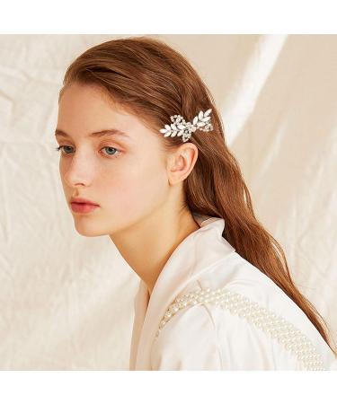 VIKASAUN RAST Bridal Hair Clips - Elegant Silver Leaf Wedding Hairpin with Crystal & Pearl - Ideal Hair Accessories for Brides - Buy Online on GoSupps.com