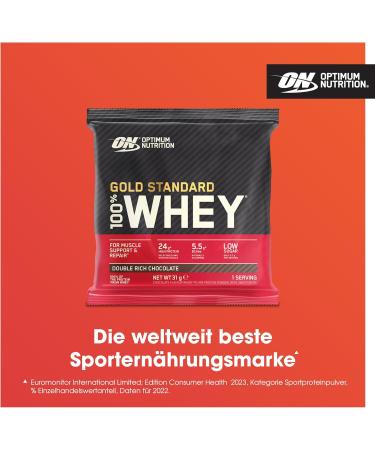 Buy Optimum Nutrition Gold Standard 100% Whey Protein Powder - Double Rich Chocolate 24 x 31g Sachets for Muscle Building & Recovery - International Shipping Available - Buy Online on GoSupps.com