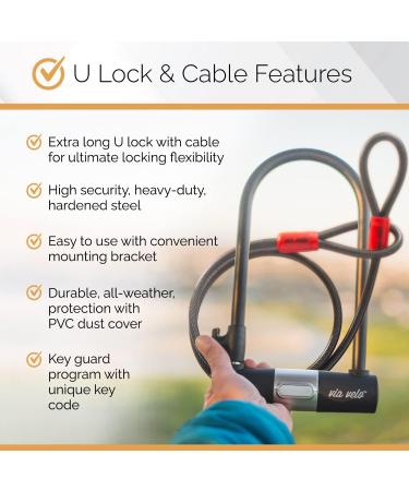 2022 Via Velo Electric Bike Lock Set - Heavy-Duty Steel U Lock, Folding Lock, Cable - Triple Protection for Electric Bikes, Scooters, and Folding Bikes - Buy Online on GoSupps.com