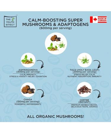 Canadian Mushroom Coffee Infused with Organic Chaga Ashwagandha & Tulsi. Adaptogens for All-Day Calm Mood Relaxation & Balance Low Caffeine Coffee Substitute. (Adaptogenic Coffee 100g 50 Servings MADE IN CANADA) - Buy Online on GoSupps.com