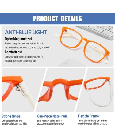 Shop Duco TR90 Blue Light Blocking Glasses for Kids | Anti-Glare Gaming Glasses for Boys & Girls (Ages 5-10) - K028 Orange/White - Buy Online on GoSupps.com
