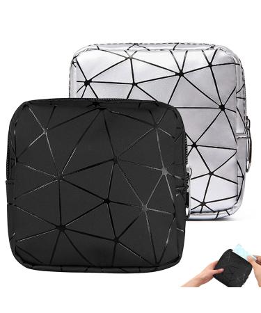 Tampon binding storage 2 pieces tampon storage bag portable tampon bag with zipper period bag mini bags menstruation bags for women girls black+silver