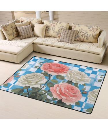 Plaid Background Roses Flannel Non-Slip Floor Mat - 63x48 Inches Comfortable & Lint-Free for Relieving Foot Pressure Ideal for Any Occasion - International Shipping Available - Buy Online on GoSupps.com