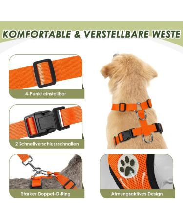 Buy Slowton XS Dog Harness with Seat Belt Breathable & Safe Car Gear for Dogs | 2 Carabiner Hooks | Orange Color - Buy Online on GoSupps.com