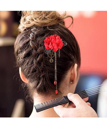 Maciun Steampunk Hair Clip - Flower Hair Clips Steampunk Hair Clips with Tassels Chain Rose Flower Hair Clip Vintage Gothic Hair Accessories for Women Red - Buy Online on GoSupps.com